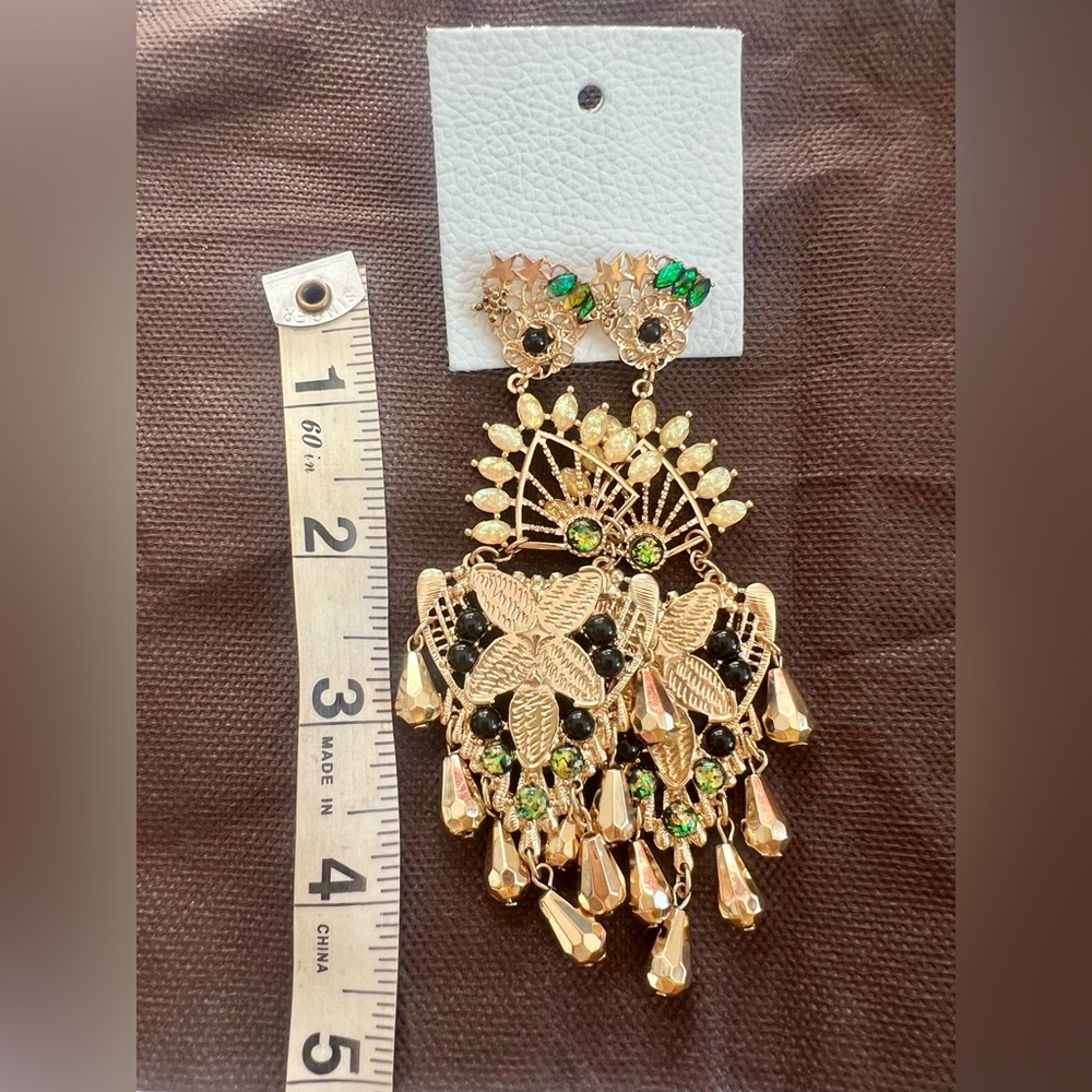 Free People Gold and Green Chandelier Earrings - Picture 14 of 16